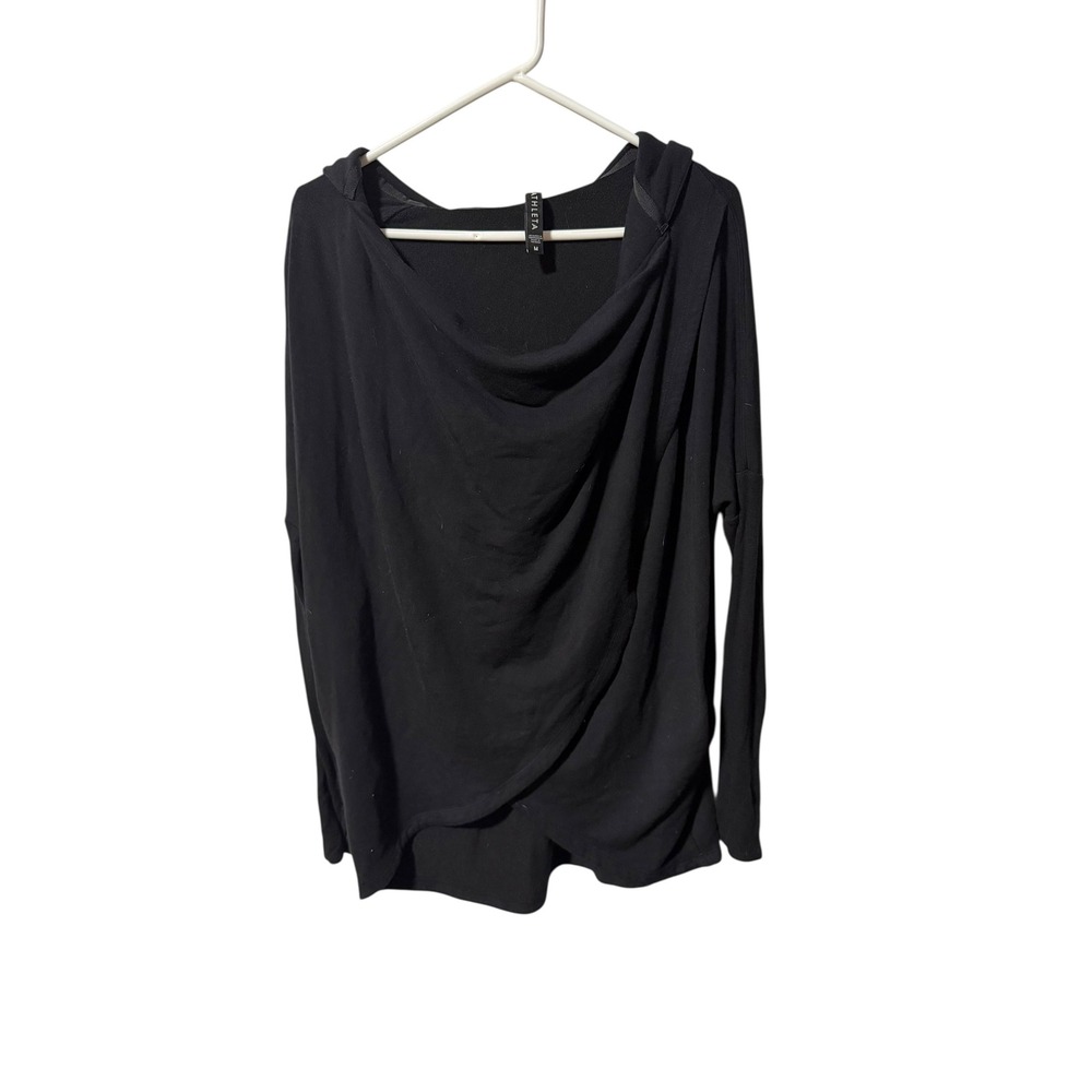 Athleta Size Medium Black Hooded Drape Front Long Sleeve‎ Top